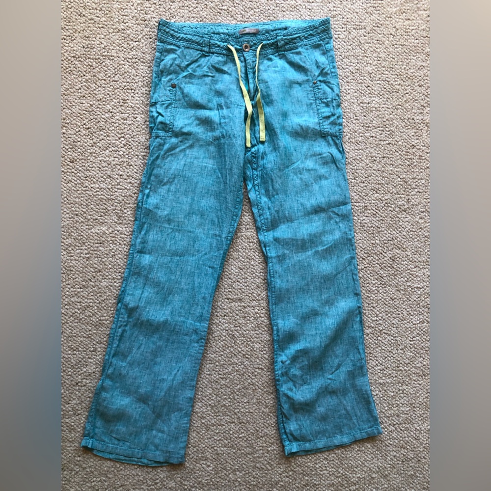 Teal Linen Drawstring Pants